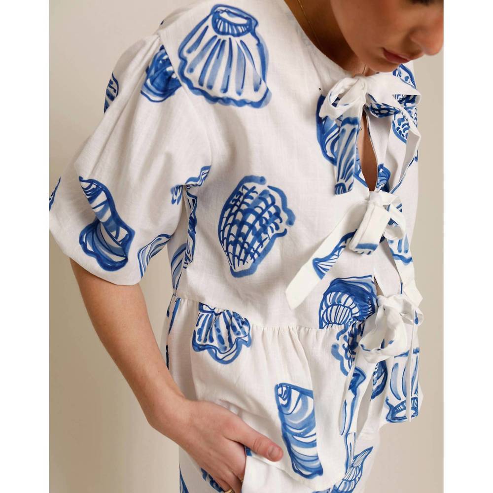 NEW BAILEY ROSE st. pete shell tie front top in blue - Picture 5 of 6